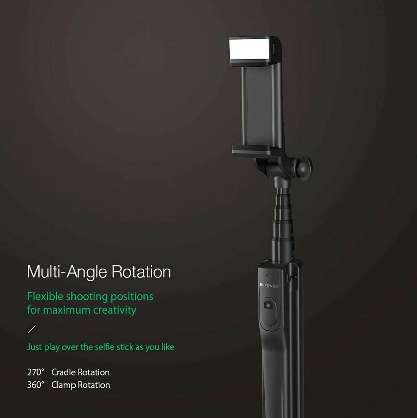 Blitzwolf BW-BS8 Wireless Bluetooth Tripod Selfie Stick + LED Flash Fill Light
