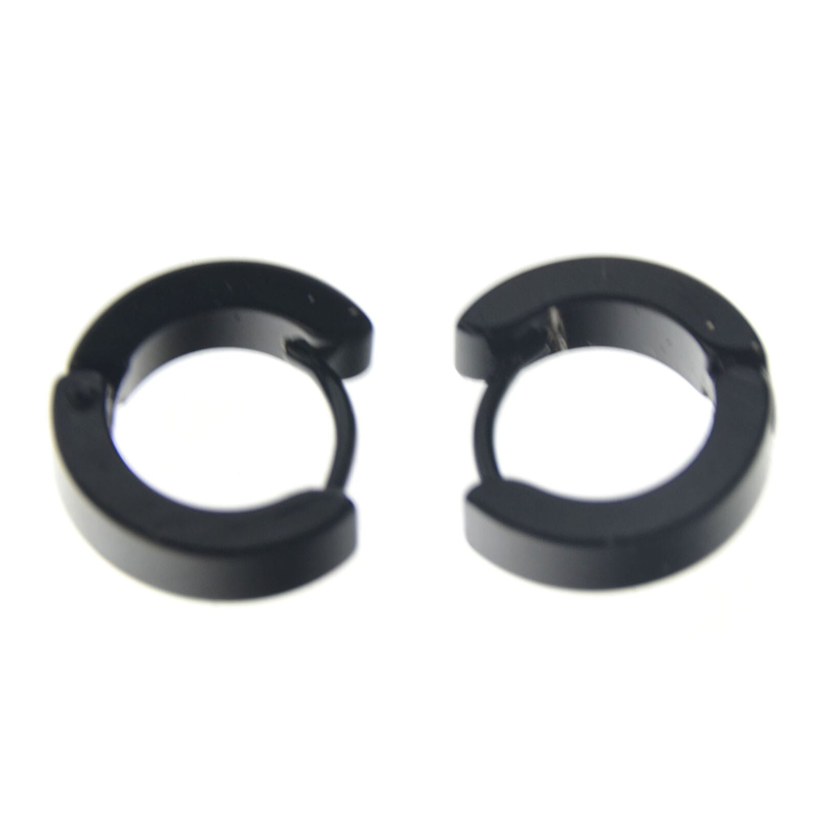 New 1 Pair Men's Stainless Steel Black Hoop Hinged Huggie Earrings Stud