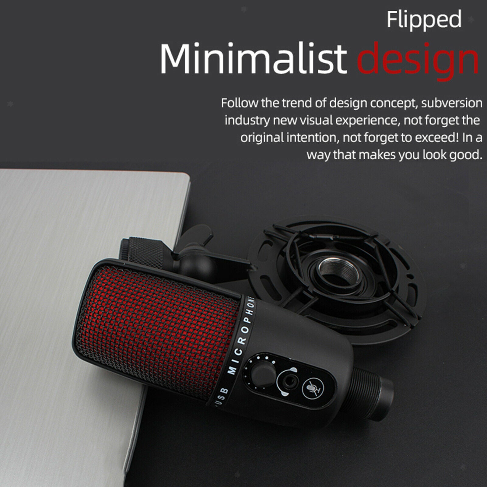 Portable USB audio condenser microphone with tripod for computers Red LED