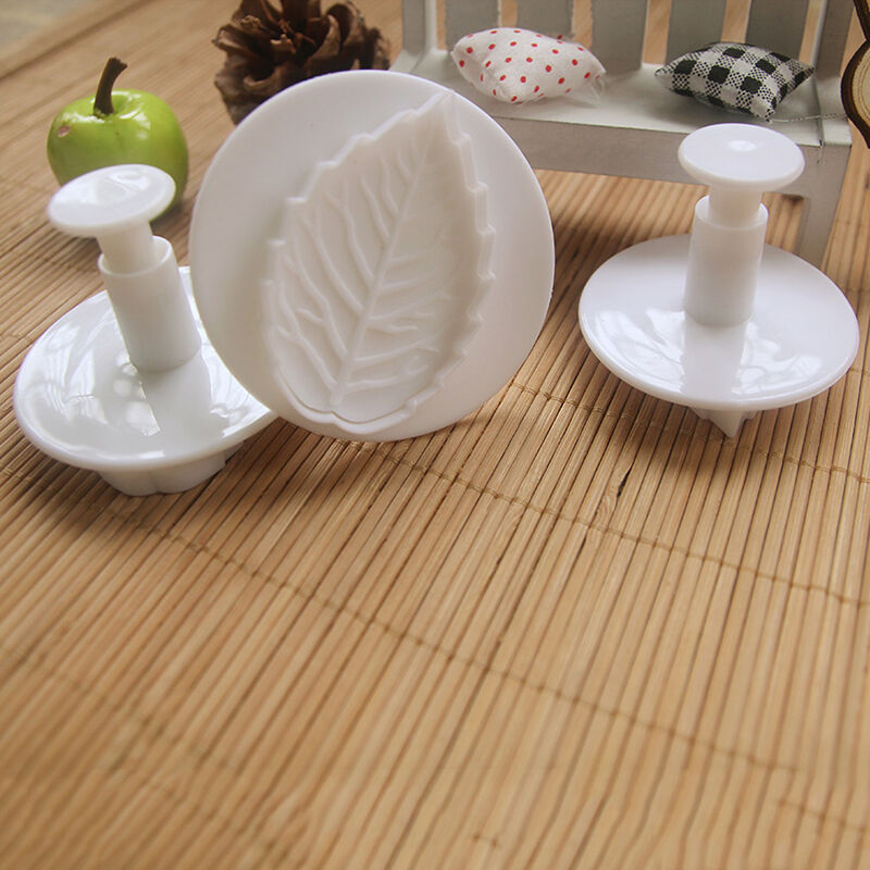 3pc Cutter Cake Mold Fondant Cookie Rose Leaf Plunger Sugarcraft Decoratin.l8
