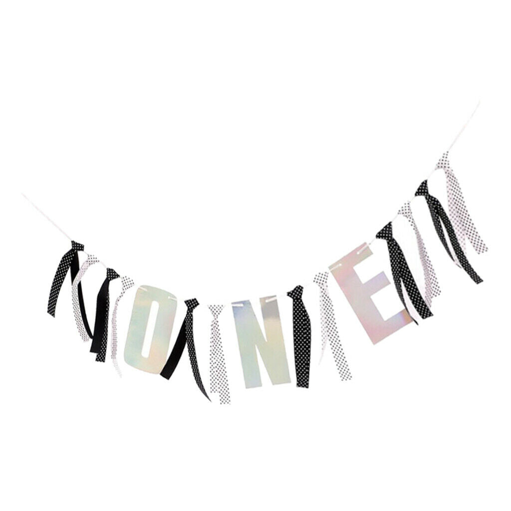 Baby One Year Highchair Banner 1st Birthday Garland  White and Black