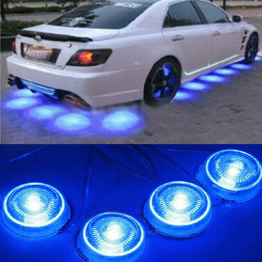 Universal Car Blue 8 LED Underglow Under Car Glow Puddle Lighting Lamps Kit
