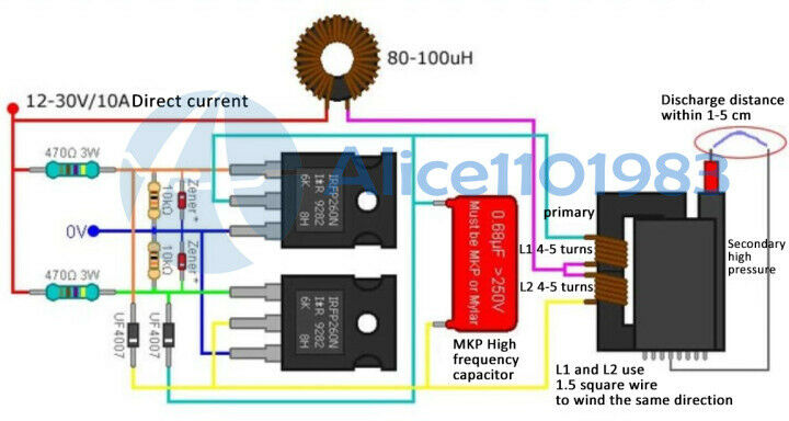 DC12V-30V ZVS Tesla Coil Flyback Driver SGTC/Marx Generator + Ignition Coil +Fan