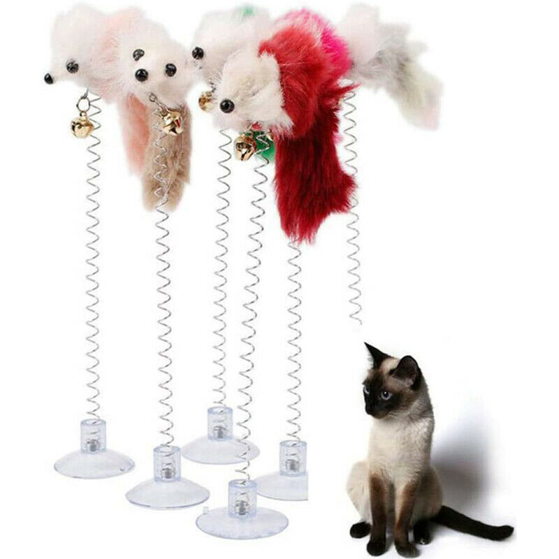 Plastic Cat Toys Feather Cat Mice Shape False Products Bottom Sucker Elastic