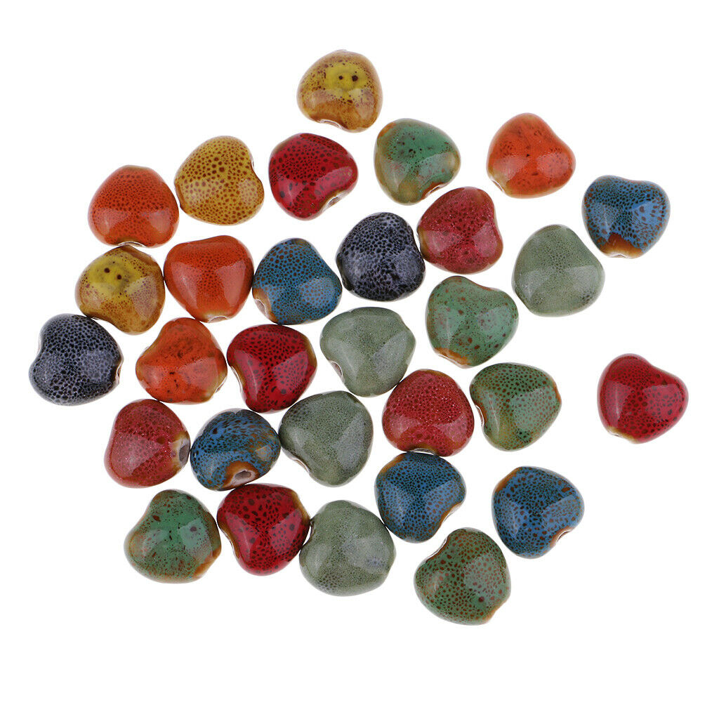 30 Pcs Heart Colorful Loose Enamel Ceramic Beads Charms For Jewelry Making