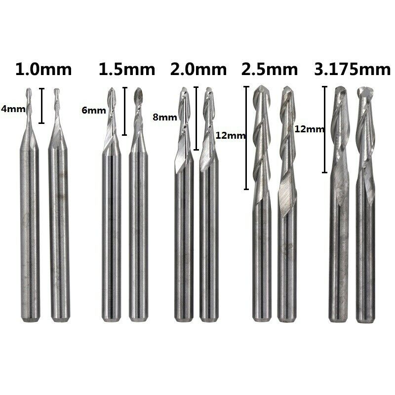 The New 3.175 Spiral Ball End Milling Cutter Set of 10