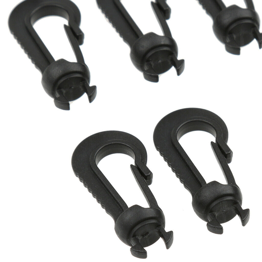 10 Black Kayak Boat Canoe Dinghy  Shock Cords End Snap Hooks Bag Clips
