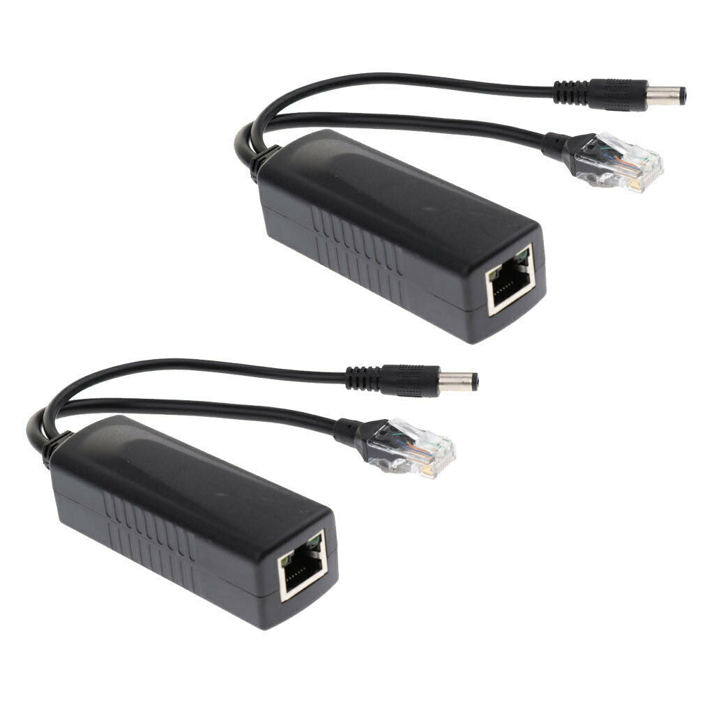 2Piece Power Over Ethernet Passive 48V to 12V 2A PoE Adapter Splitter Cable