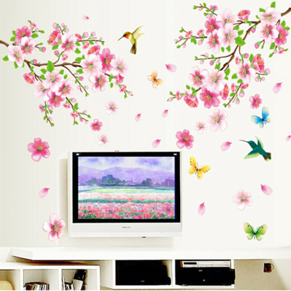 Beautiful Flower Peach blossom Birds Art PVC Wall Stickers Removable Home.l8