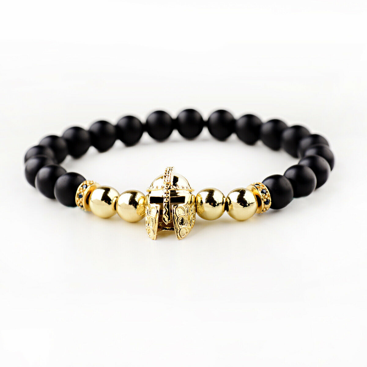 HOT Fashion Charm Bracelet Men Spartan Warrior Helmet Lava Stone Beaded Bracelet