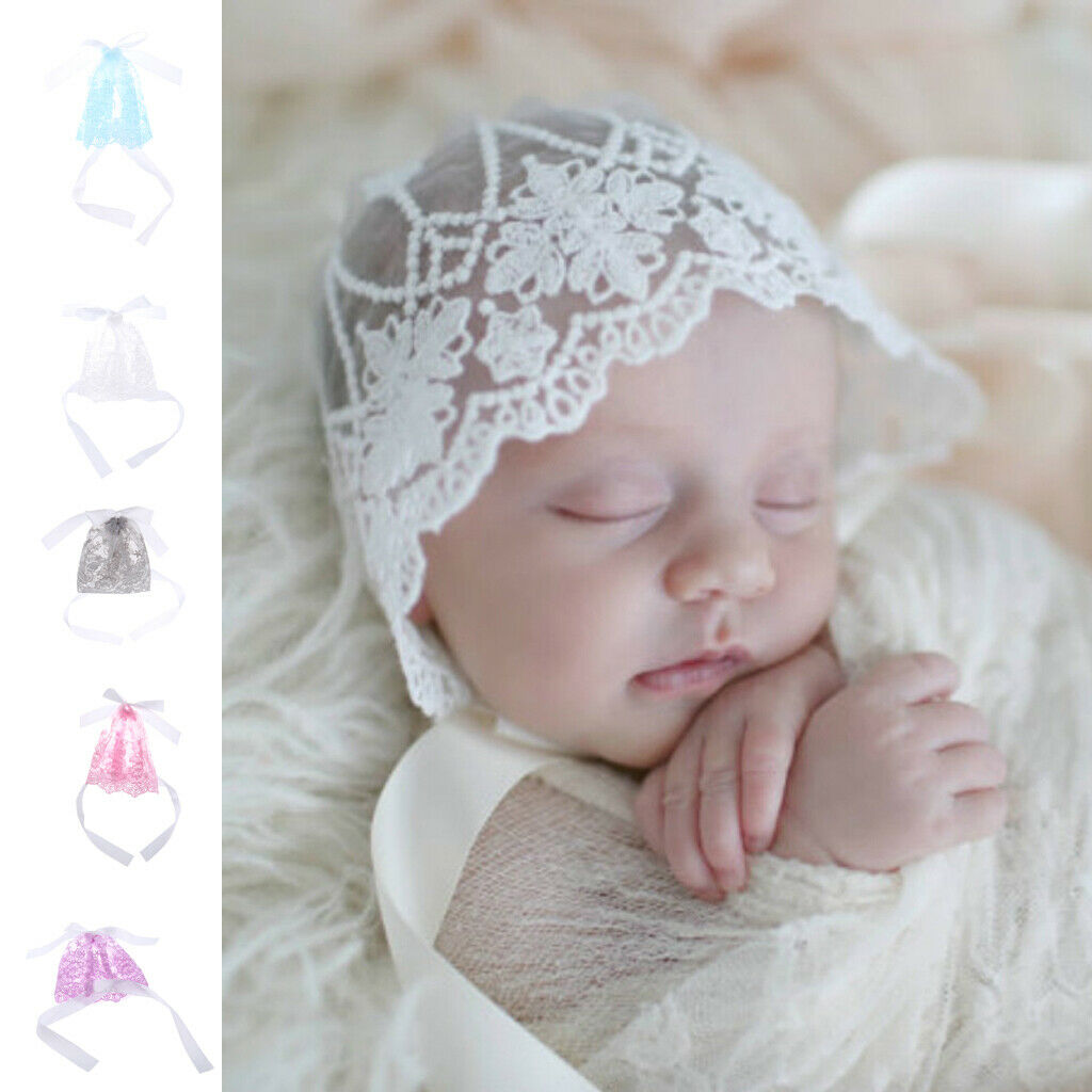 Newborn Baby Girls Toddler Infant Lace Flower Bonnet Hat   Photo Prop Blue