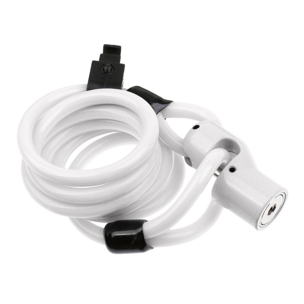 Loop Lock Bicycle Bike Cycle Self Coiling Spiral Cable Lock with 2 Key White