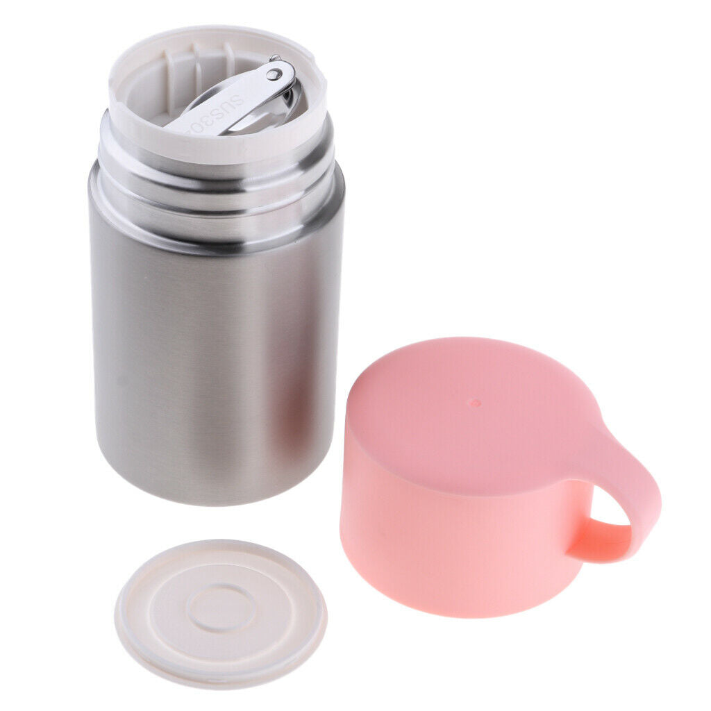 Stainless Steel Outdoor Sports Straight Vacuum Insulation Food Jar  Pink