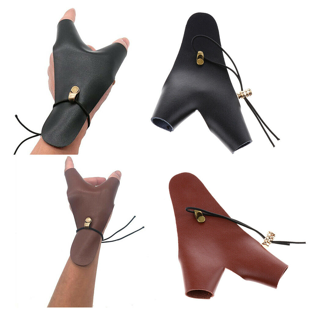 Cow Leather Archery Glove Hunting Finger Tab Guard Protector Mitts brown