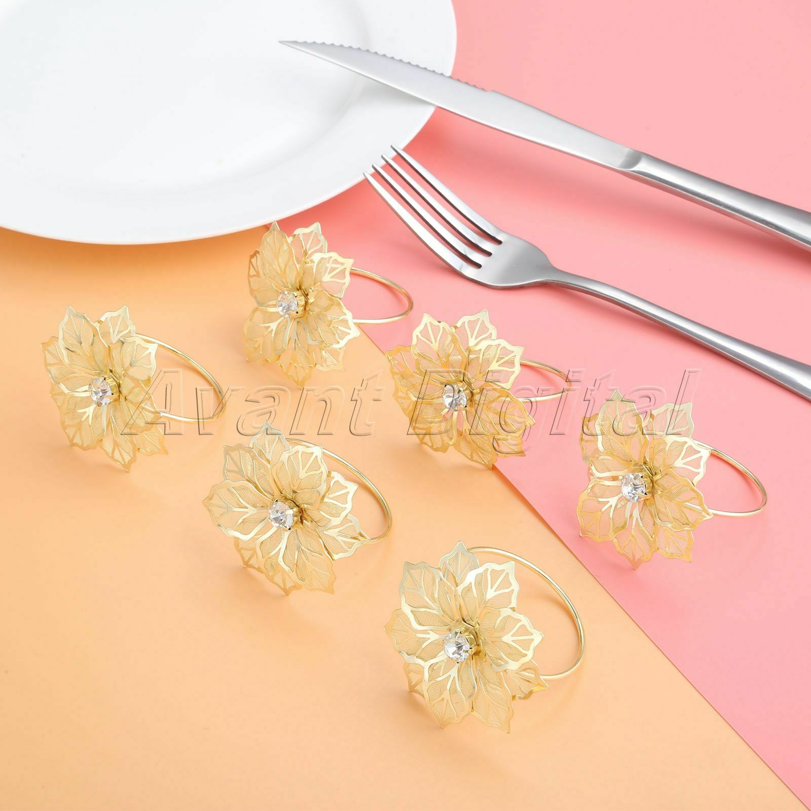 6pcs Flowers Napkin Rings Serviette Holder Dinner Party Wedding Table Decoration