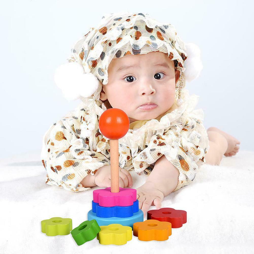 Kids Baby Wooden Toys Stacking Ring Tower Blocks Learning Educational Toys @