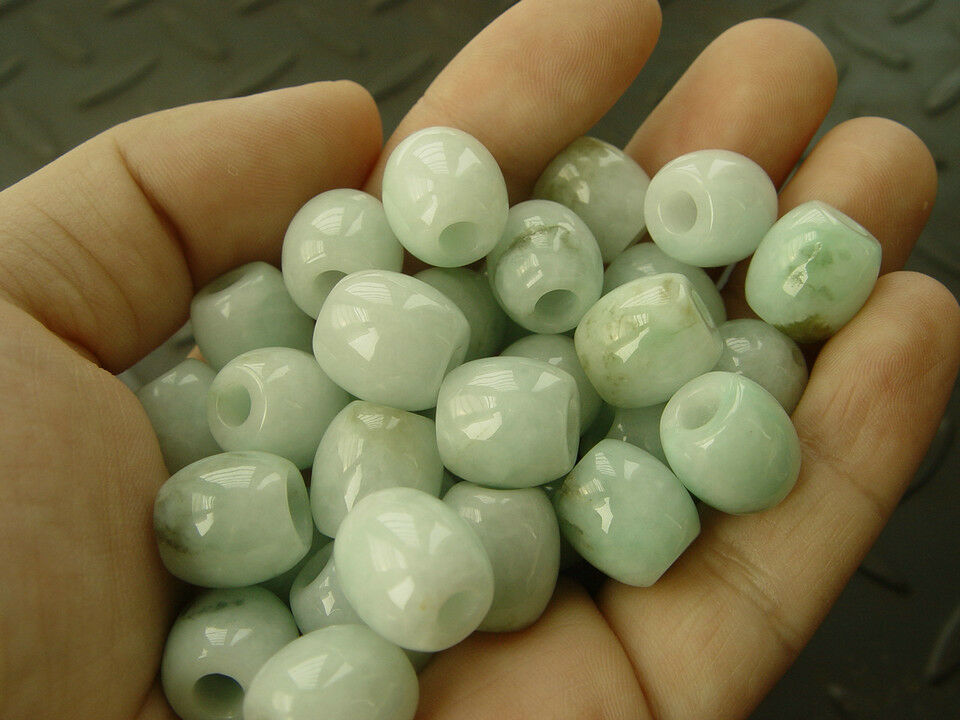 5Pcs 100% Natural Grade A JADE Jadeite Green 13mm Loose Bead Barrel beads AA++