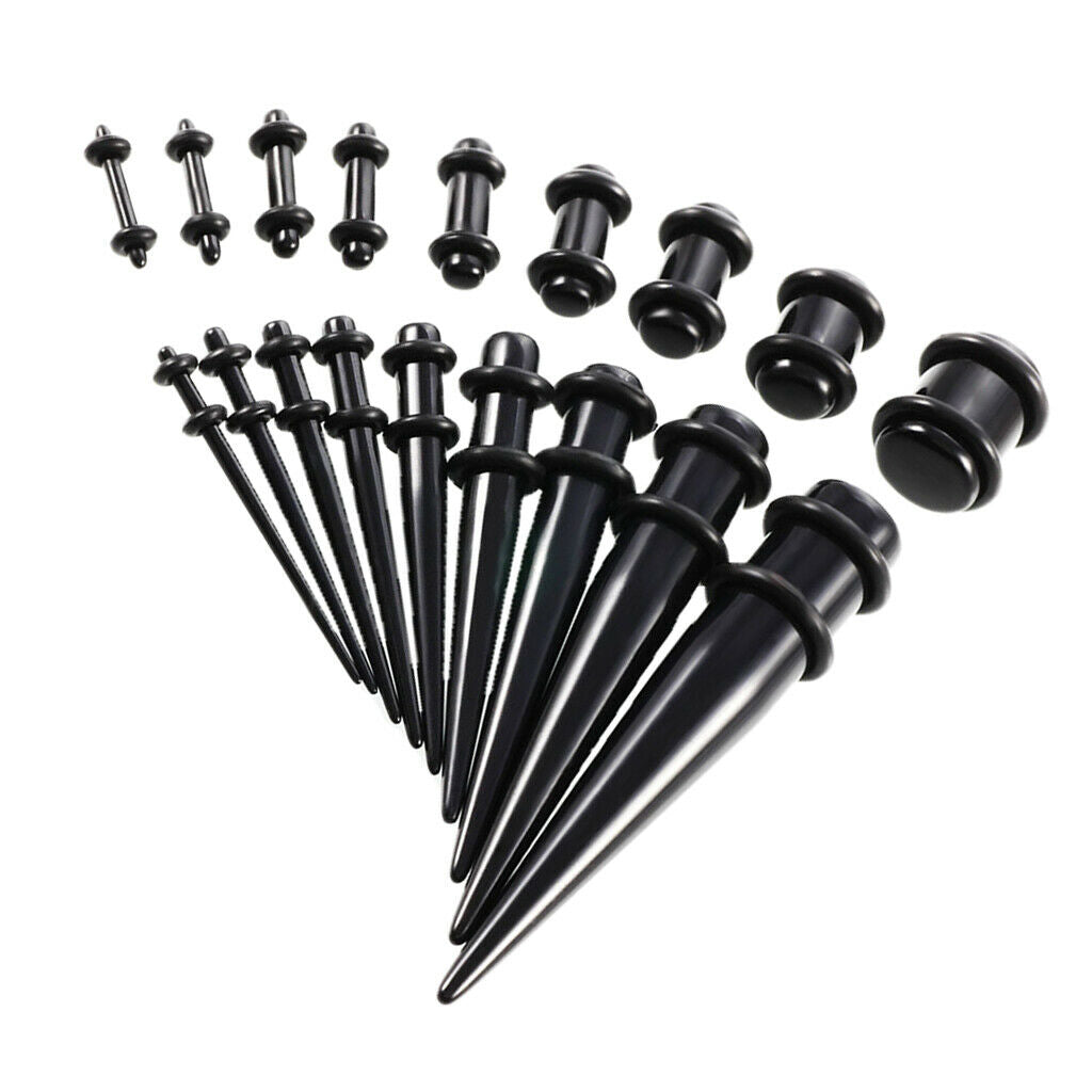 36Pcs Lot Ear Gauges Stretching Kit Plugs Tunnel Taper 14G-00G Expanders Set