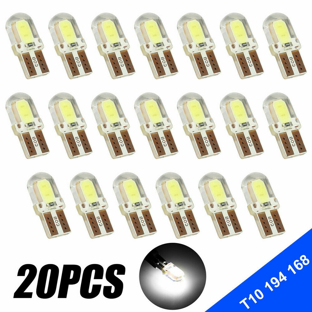 20x Super White T10 194 168 W5W COB LED Dome License Plate Interior Light Blubs