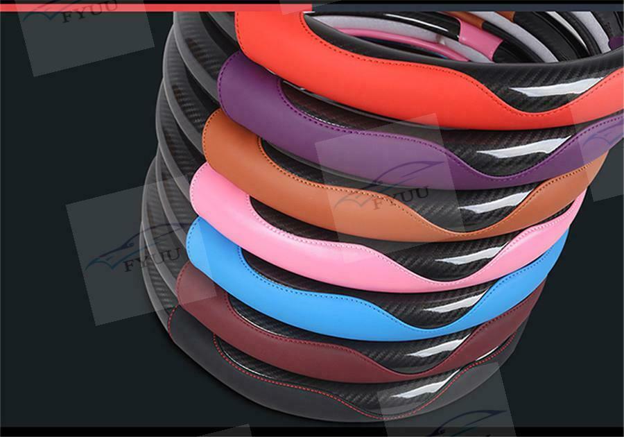 15inch Carbon Fiber Fashion Sports Steering Wheel Cover Non-slip Leather Braid