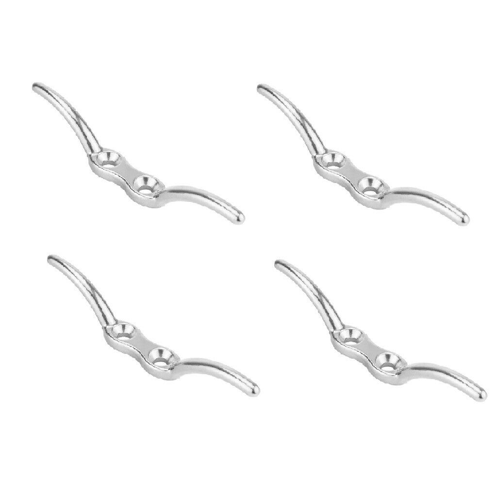 4-pack Marine 316 Grade Stainless Steel Rope Cleat 4" Boat Deck or Flagpole Hook