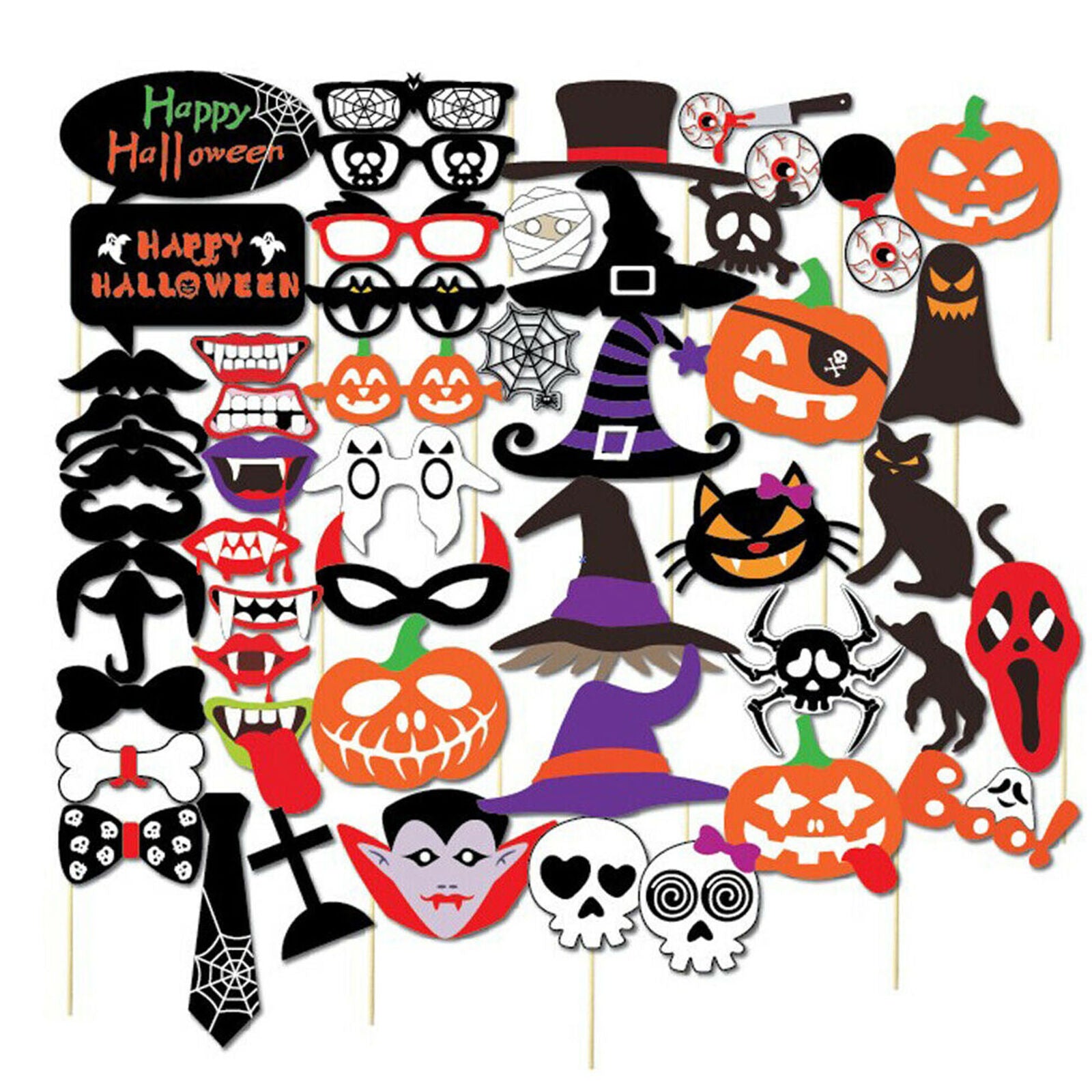 52PCS Halloween Party Card Masks Pumpkin Photo Booth Props Supplies Decorations
