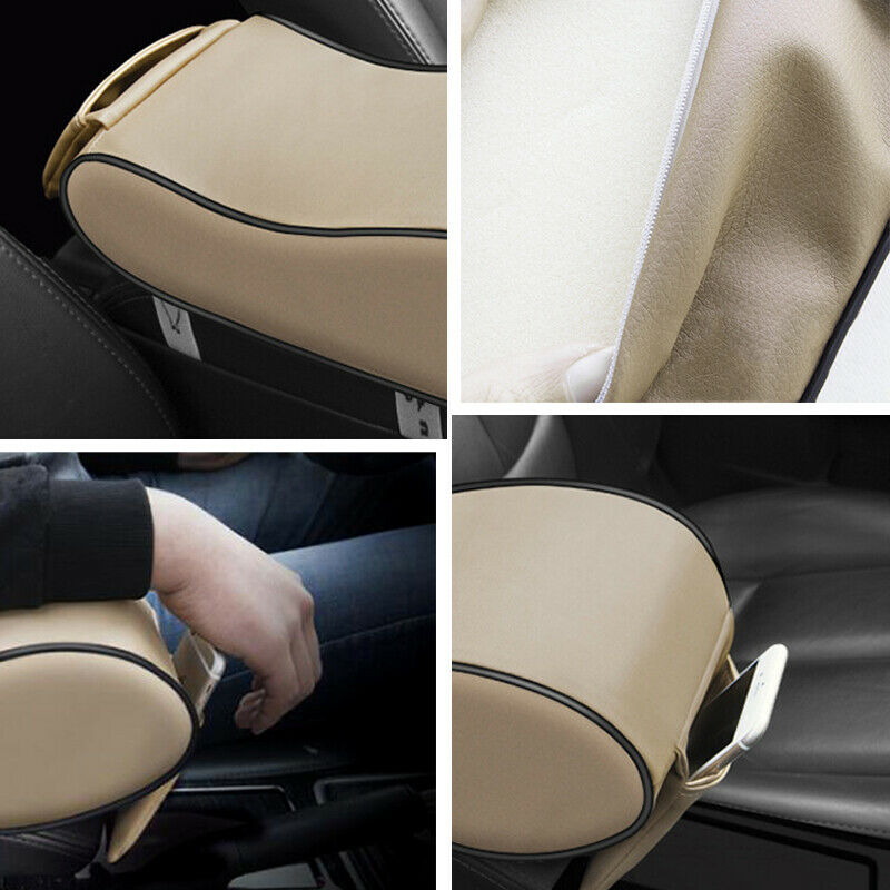 Dust-proof Leather Car Armrest Pad Cover Center Console Cushion Mat W/ Pockets
