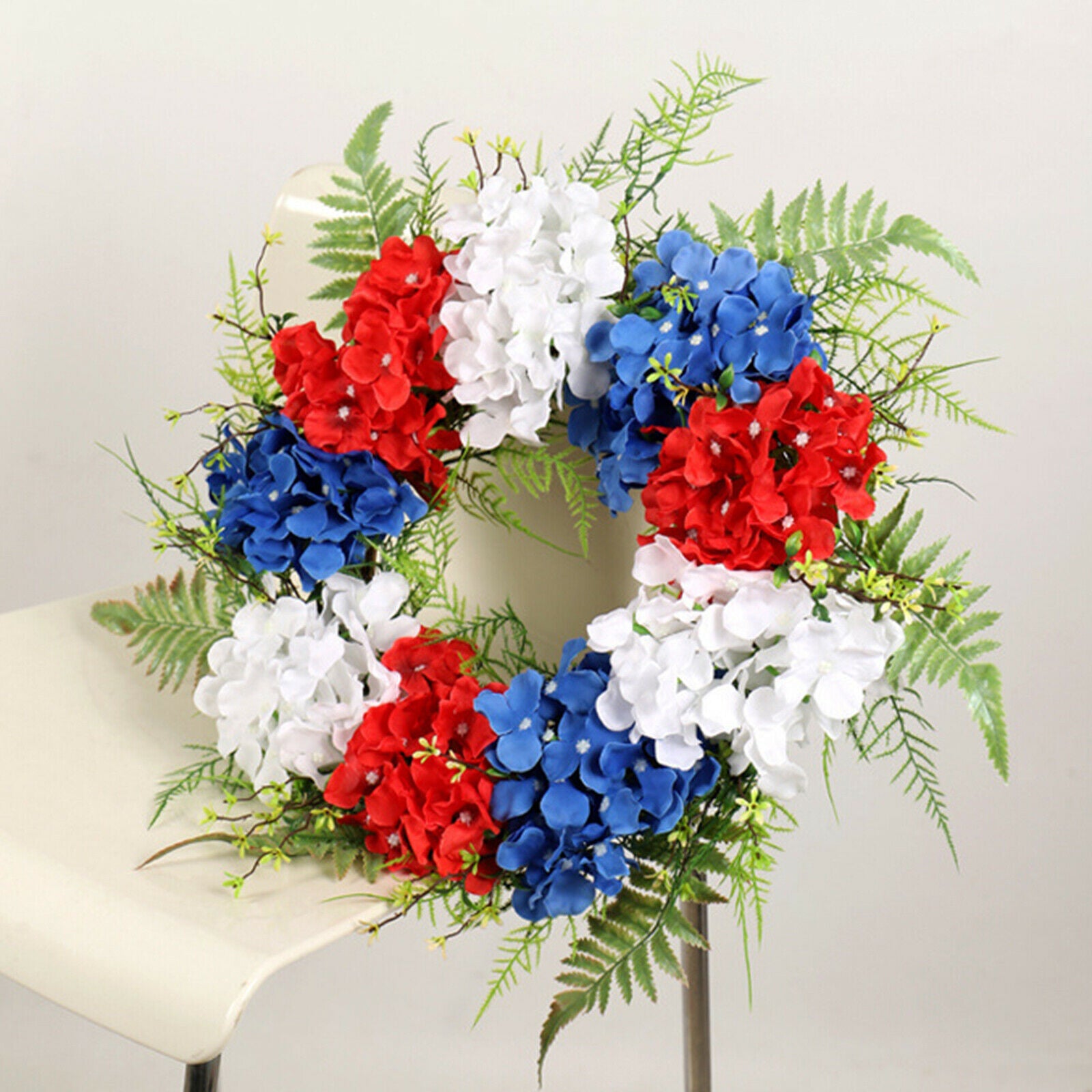 Patriotic American Wreath Flower Garland Memorial Day Wall Window Hanging