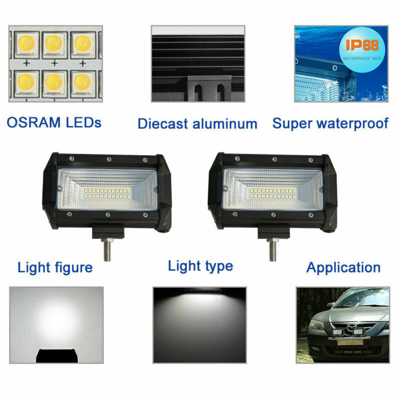 2x 5inch 168W Flood LED Car Off Road Work Light Bar Fog Driving DRL Lamp 12V 24V