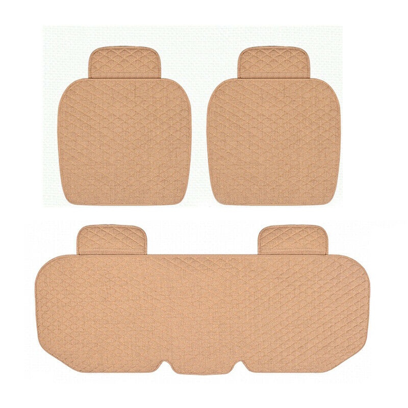 3PCS Universal Linen Fabric Car Seat Cover Front Rear Flax Cushion Breathable