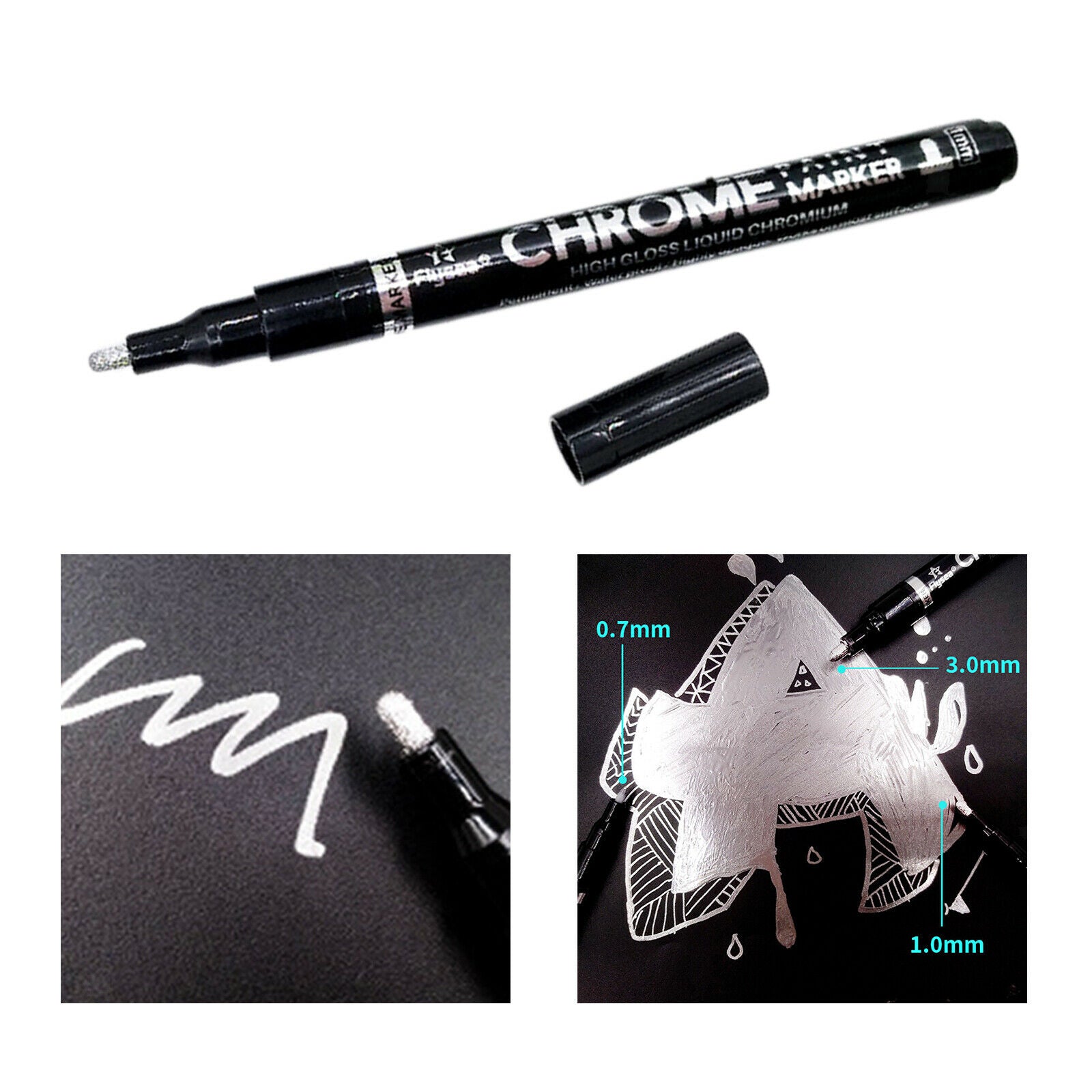 Liquid Chrome Marker Paint Pen Oil-Based Permanent for Metal Glass Plastic