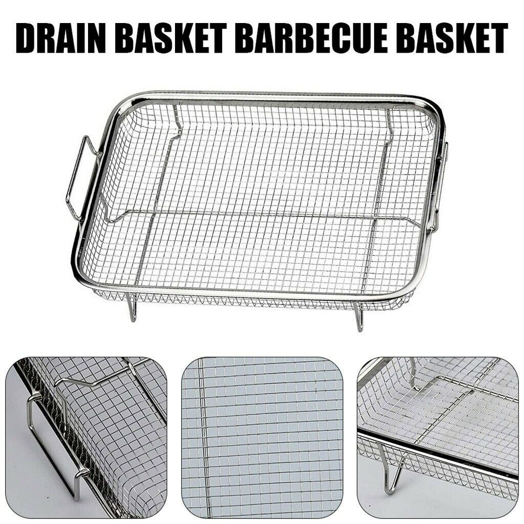 Stainless Steel Grill Basket Oven Crisper Basket Fruits Washing Kitchen Drying