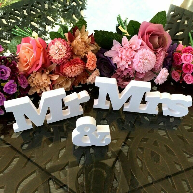 White Mr and Mrs Letters Sign Wooden Standing Top Table Wedding Decoration