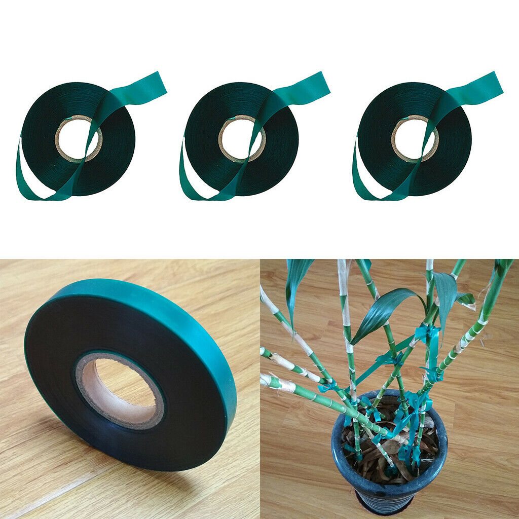 3x Garden 46m Stretch Tie Tape Green Vinyl Stake for Fruits Trees Grafting