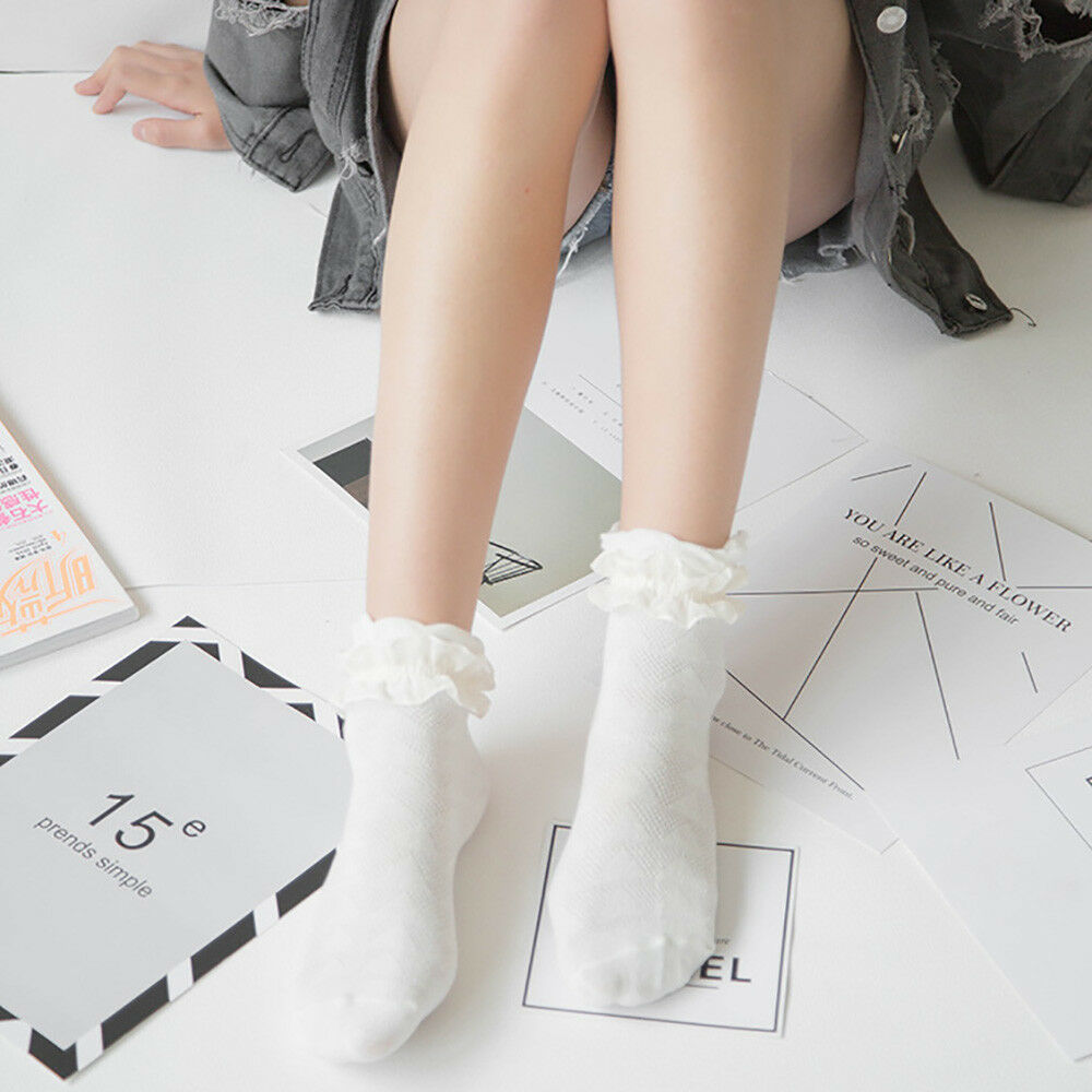 2021 Cute Women Girls Ankle Fancy Retro Lace Ruffle Frilly School Short Socks CA