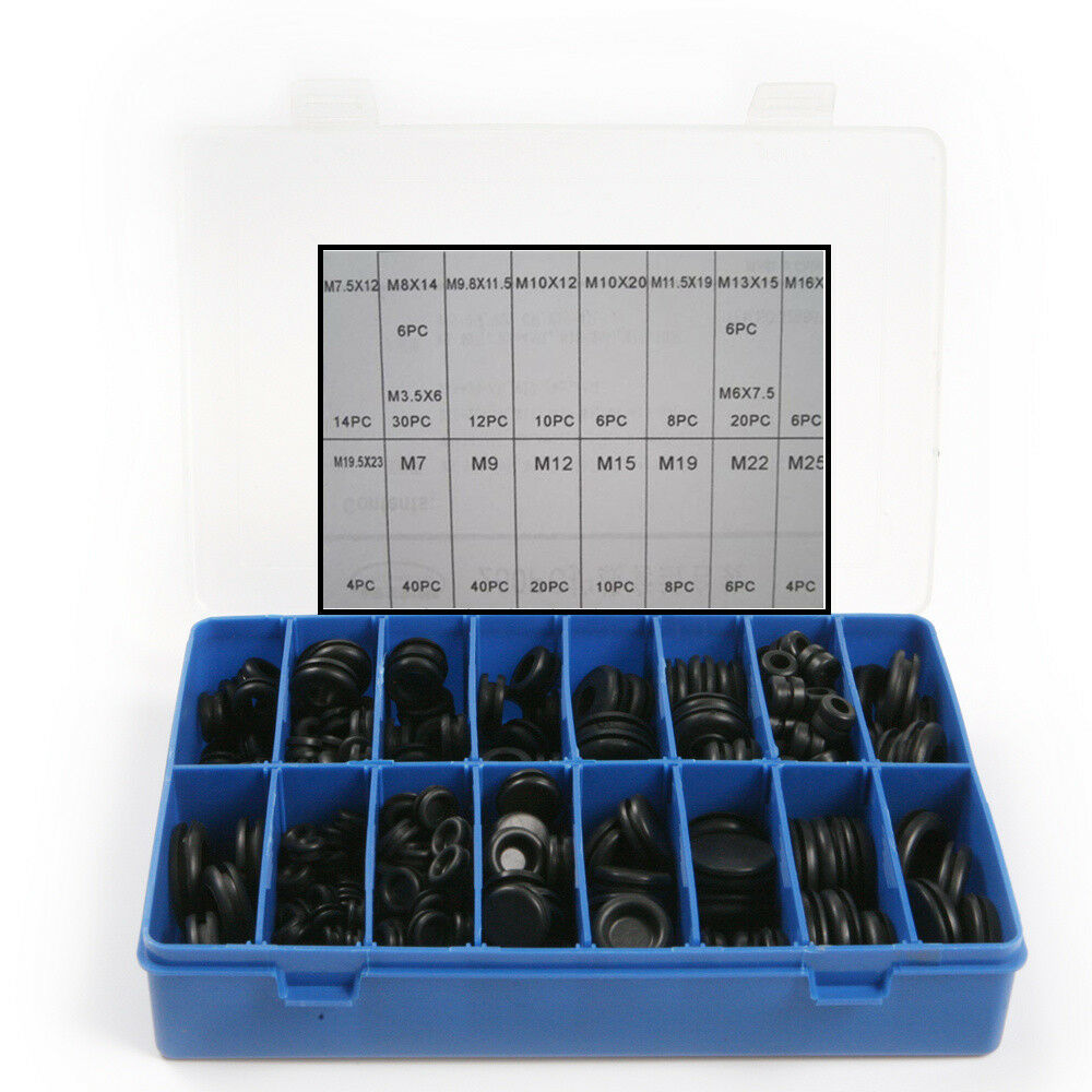 250pcs Rubber Grommet Assortment Set Electrical Firewall Wire Gasket Wiring Kit