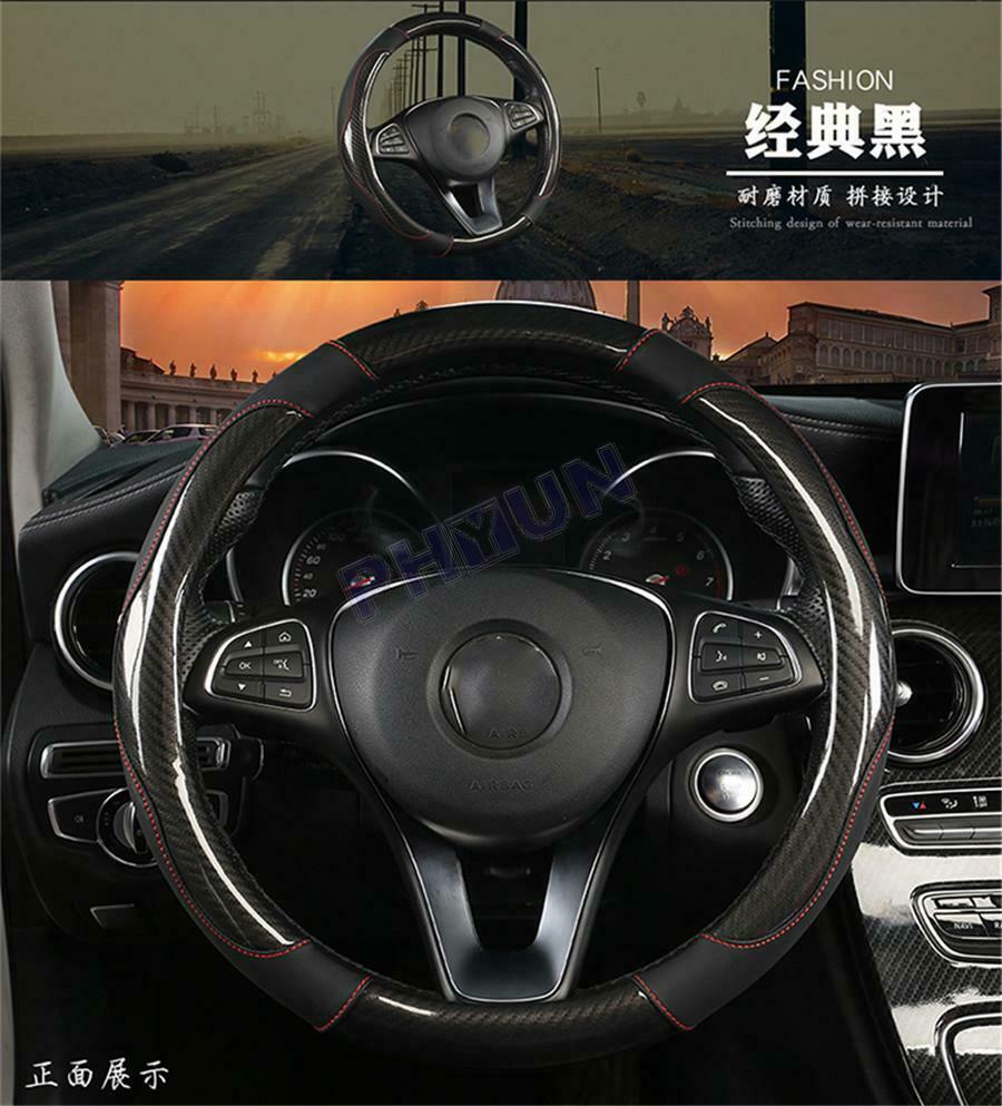 Universal Car Steering Wheel Cover Black Carbon Fiber Braid Style Comfort Grip