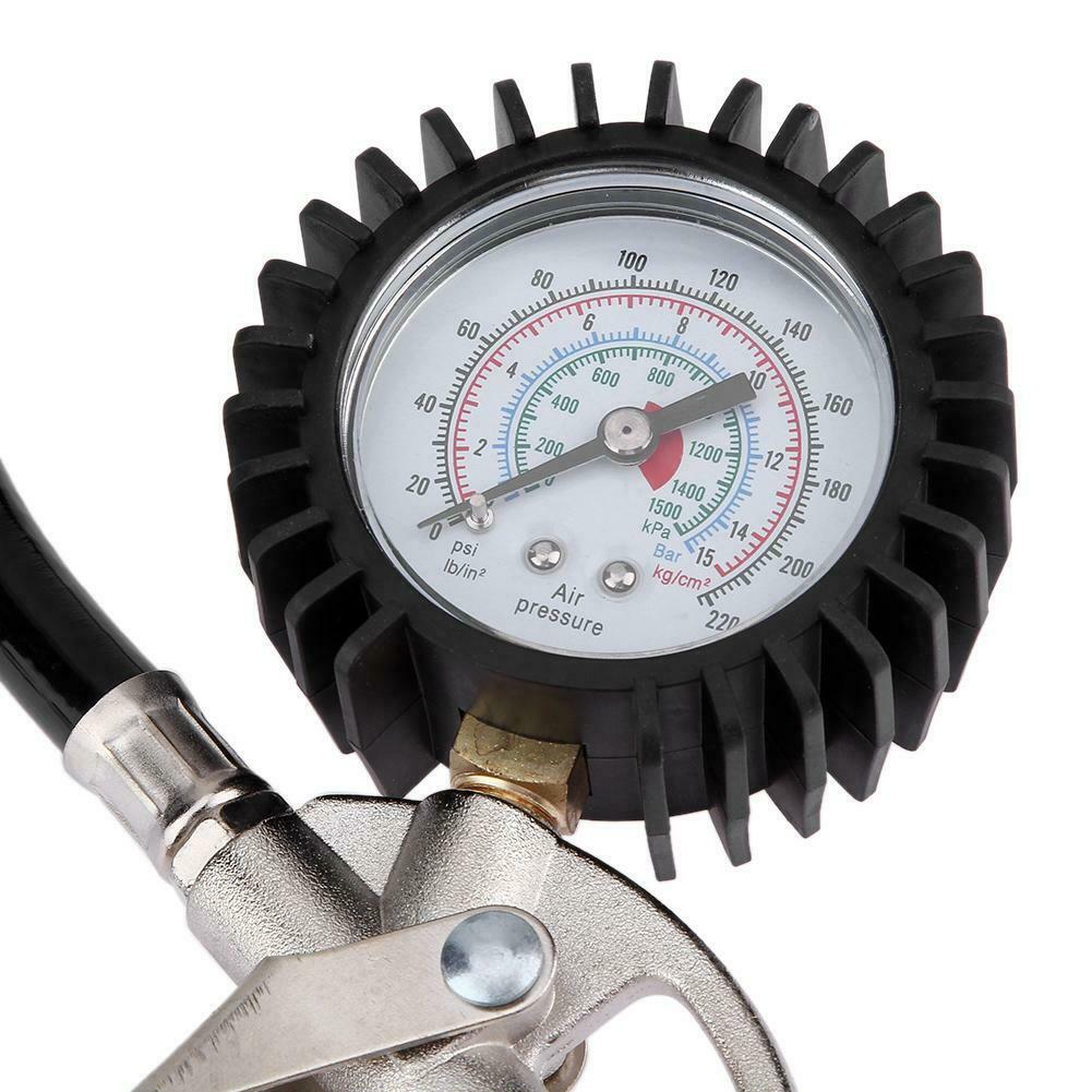 Lock On Chuck Flexible Hose Tire Inflator with Air Pressure Gauge Pistol @