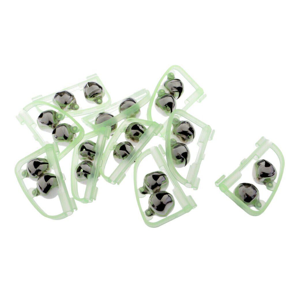 2X 10x Luminous   Bite Alarm Fishing Rod Pole Tip Twin Ring Bells for Night