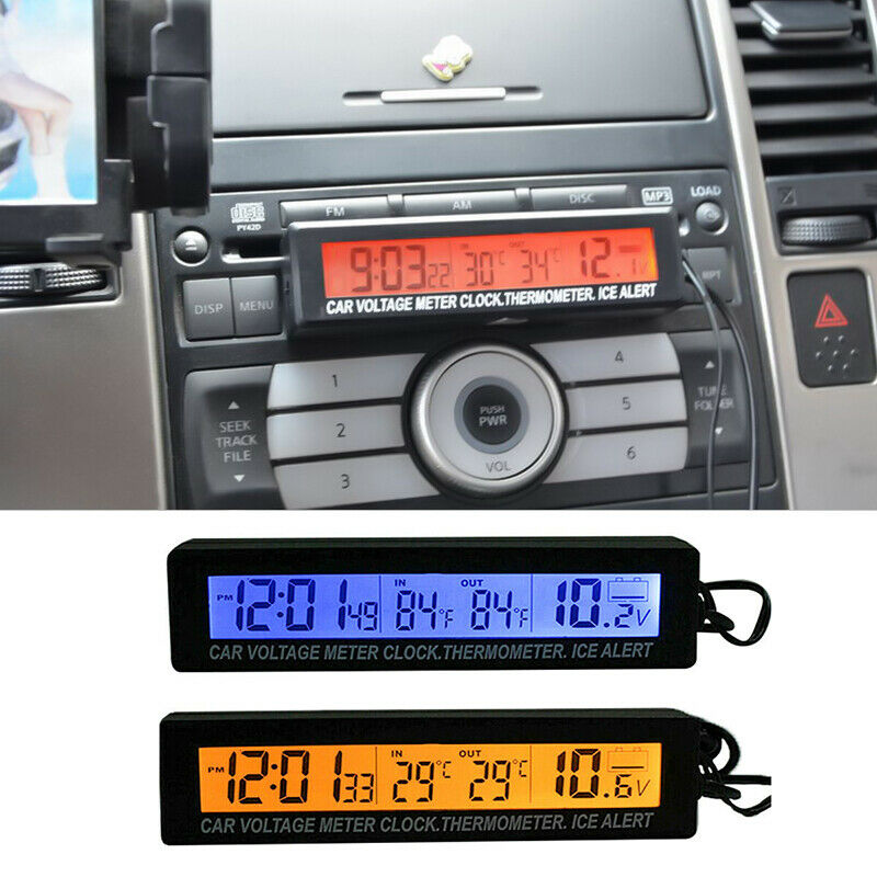 12V Indoor Outdoor Voltmeter LED Digital Clock Temperature Thermometer for Car