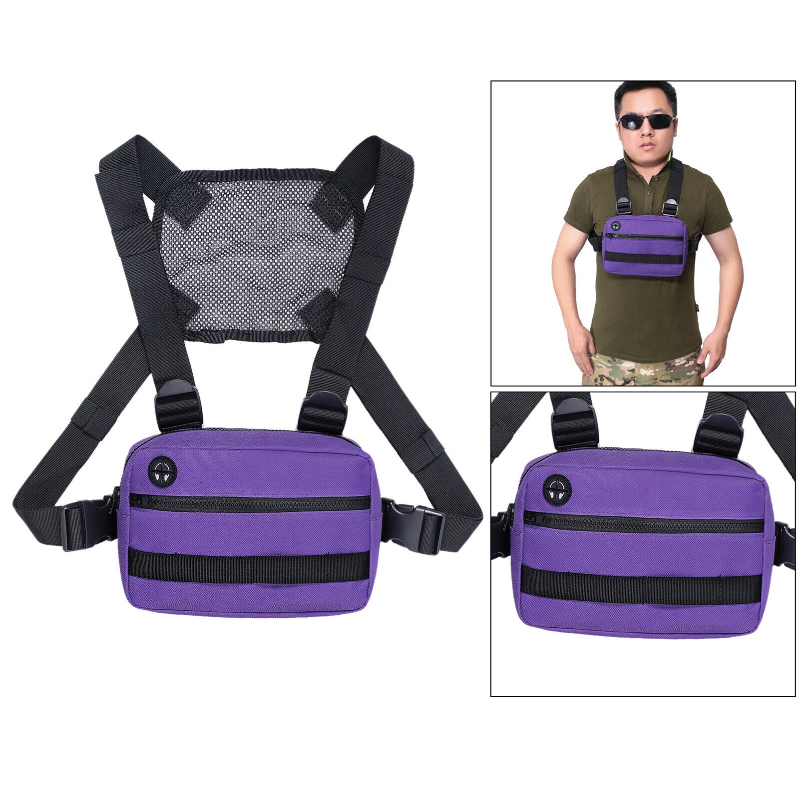 Men Chest Rig Vest Outdoor Harness Bag Hiking Pouch Shoulder Bag Purple