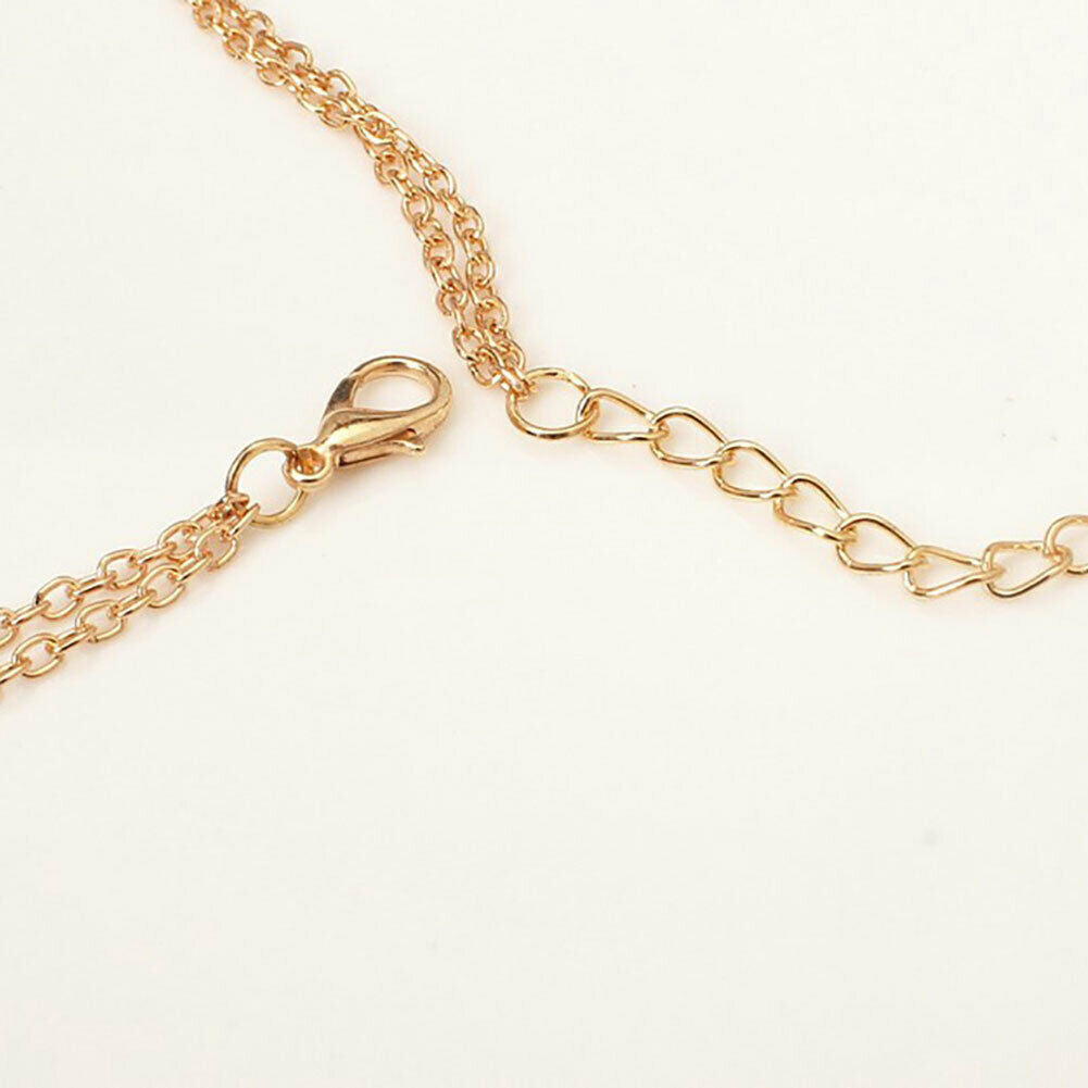 Women Multilayer Rhinestone U Shape Charm Golden Tone Chain Pendant Necklace New