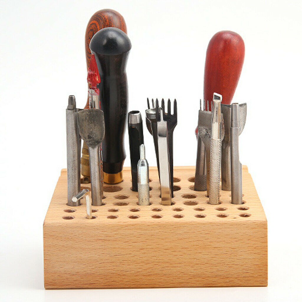 46 Holes Leathercraft Wood Stamp Punch Tool Storage Rack Holder Organizer