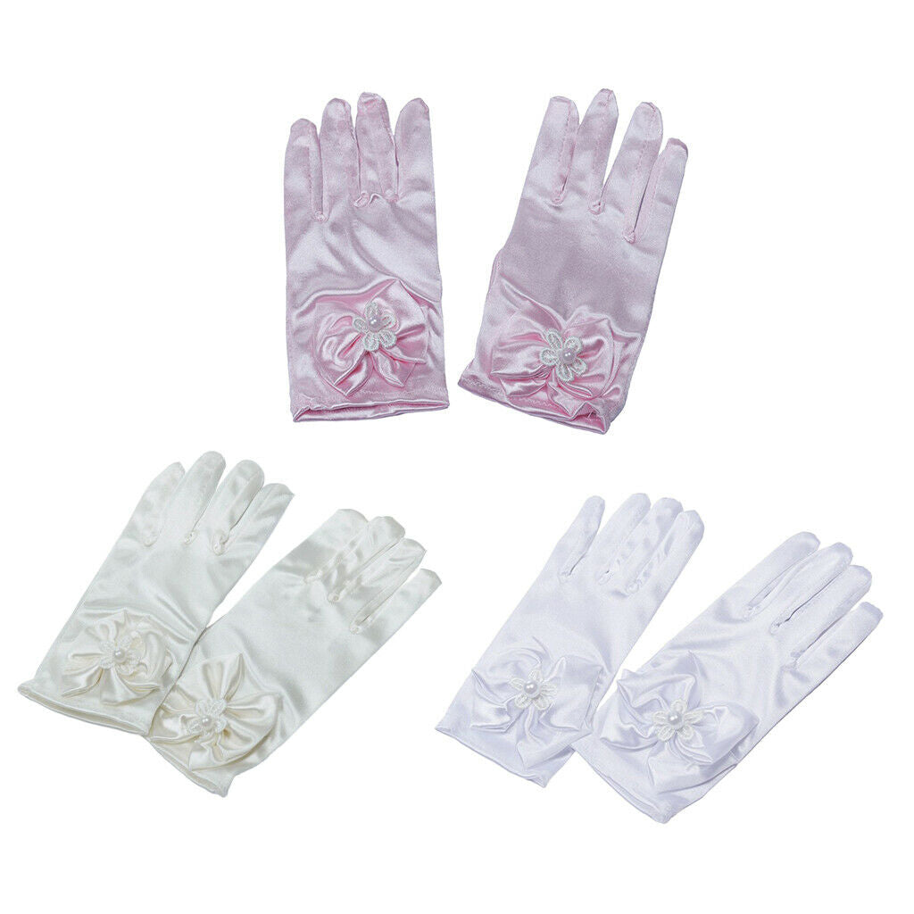 3 Pairs Elastic Bow Flower Girls Bridal Party Dance Dress Up Gloves Costumes