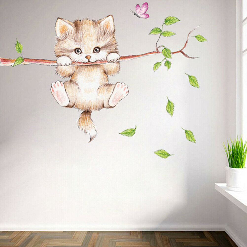 Cat butterfly tree branch wall stickers kids room home decoration wall de.l8
