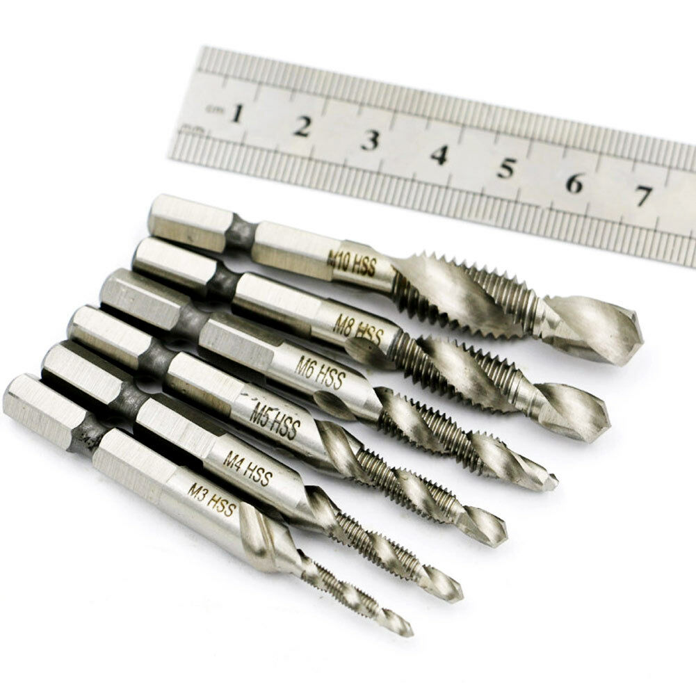 6pcs High Speed Steel Screw Thread Metric Spiral Hand Plug Tap 1/4-3/8'' Tool
