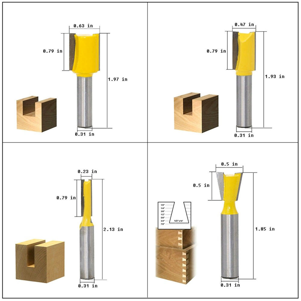 12 PCS Tungsten Carbide Tipped TCT Router Bits 1/4" Shank Sealed Bearing Bit Set