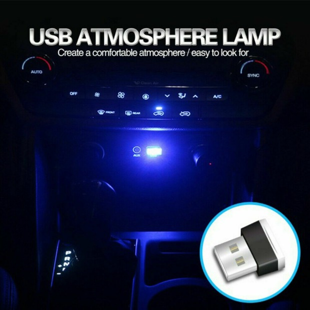 2X Mini USB LED Interior Light Neon Atmosphere Ambient Lamp Bulb Car Accessories