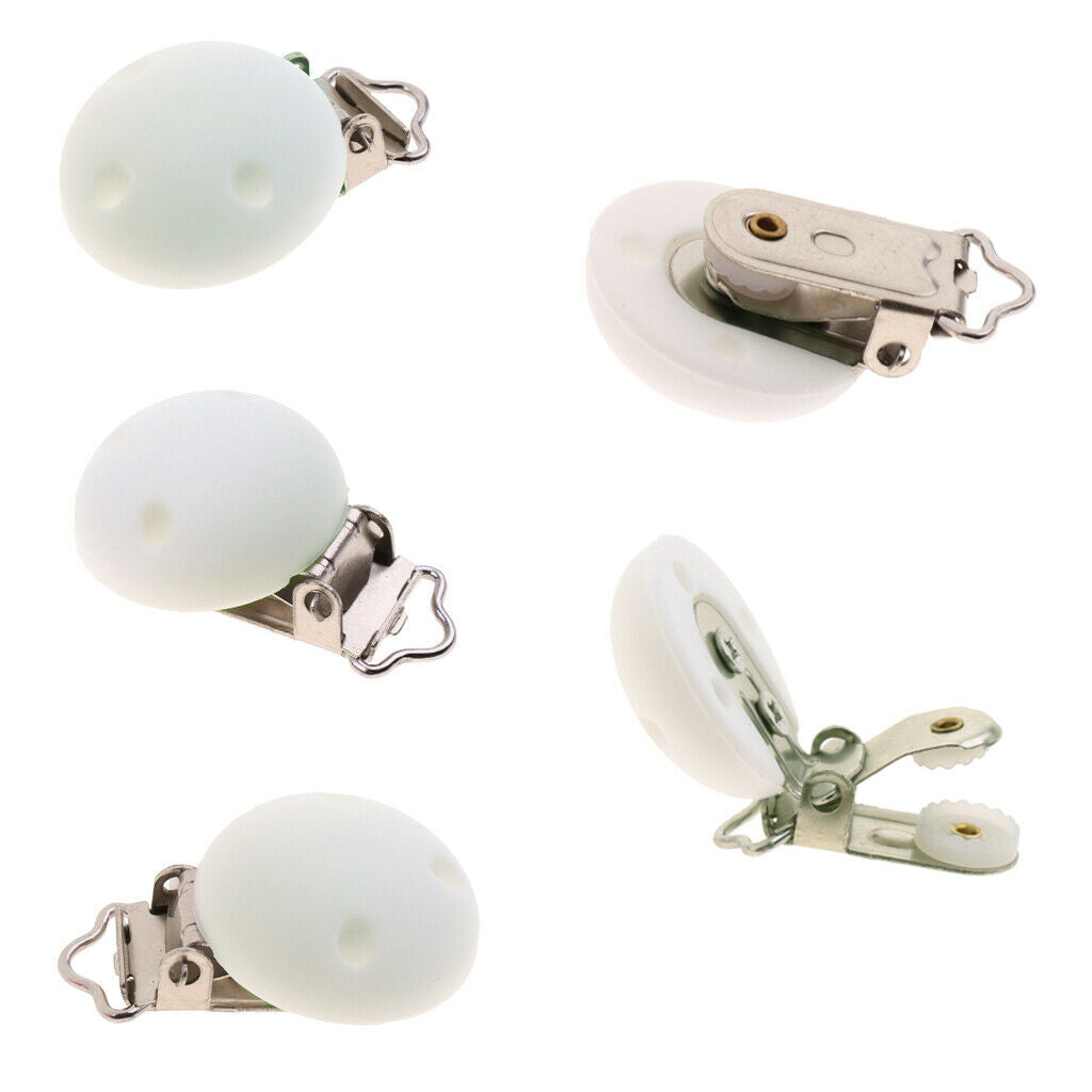 5 Pcs Cute Baby Pacifier Round Silicone Soother Clip Metal Holders Clasp