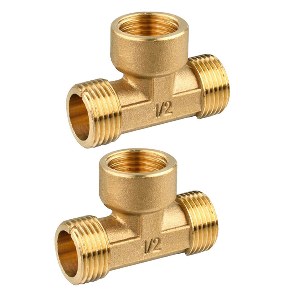 2 Pcs Thickened Anti-Burst Brass Tee Fitting Pipeline Connector Male Female Male